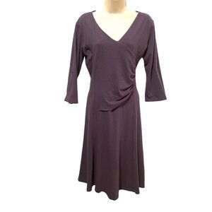 Kuhl Dress Ruching at side Back Tie Purple Roll Tab Sleeves Med Organic Cotton